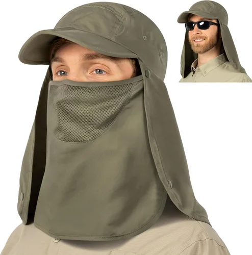 Vista 14 de SUN CUBE Sombrero de sol de pesca con solapa para el cuello y cubierta facial, UPF50+ gorra de protección UV de ala ancha para hombres y mujeres