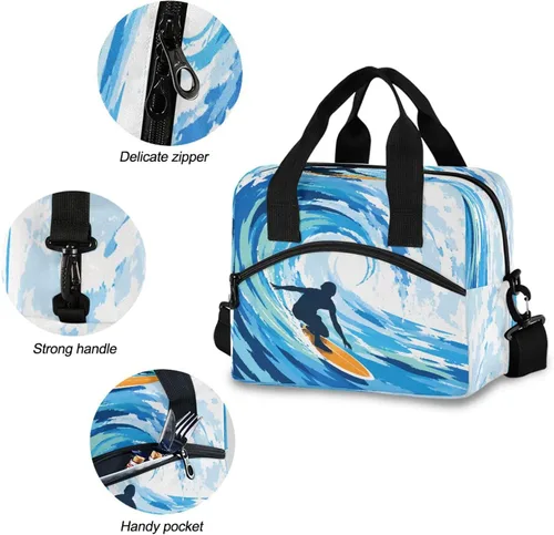 Vista 5 de Blueangle Bolsa de almuerzo aislada con estampado de acuarela con correa de hombro desmontable y asa de transporte, bolsa de mano ecológica