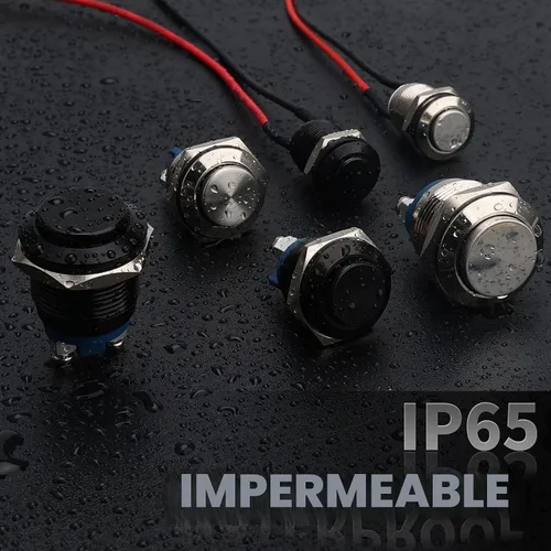 Vista 6 de STARELO 5pcs 0.472 in interruptor de botón momentáneo carcasa negra con pre-cableado, IP65 impermeable interruptor de botón, aleación de aluminio 1