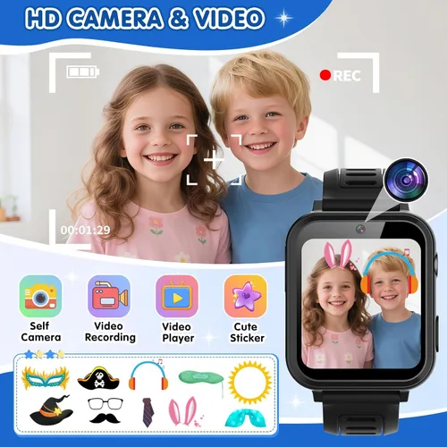 Vista 4 de MOFGDNI Reloj inteligente para niños con 39 juegos, pantalla táctil, cámara, video, reproductor de música, podómetro, calculadora, calendario