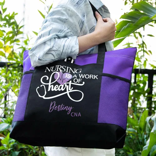 Vista 5 de callie Personalized Tote Bag with Zipper Large Capacity Apple Pattern Canvas Bag