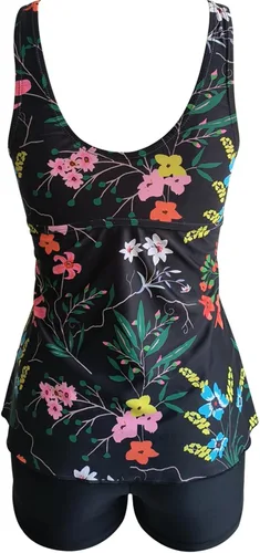 Vista 6 de Traje de baño de dos piezas con estampado vintage y tirantes en la espalda para mujer, con control de abdomen