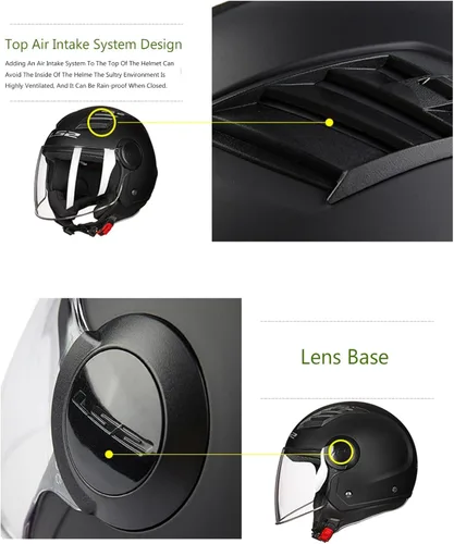 Vista 4 de Casco abierto 3/4 para motocicleta, visera HD, casco de motocicleta, forro extraíble, cómodo ajuste de ventilación, para adultos, hombres, mujeres
