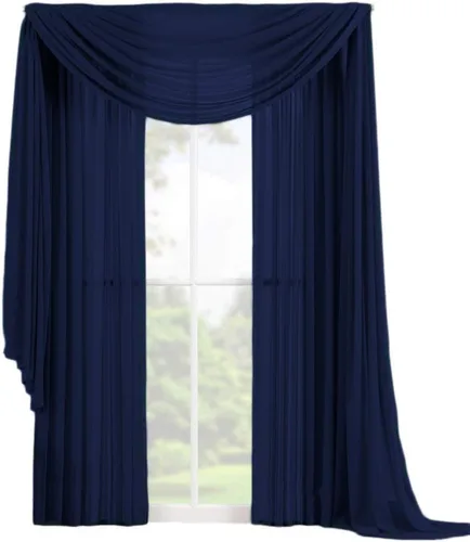 Vista 16 de Decotex Juego de 3 cortinas de gasa transparente para ventana, incluye 2 paneles y 1 bufanda a juego (120 pulgadas de largo, chocolate)