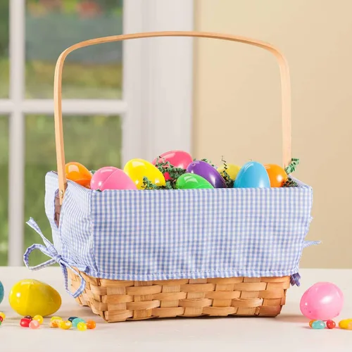 Vista 2 de Cesta de Pascua de mimbre de guinga azul