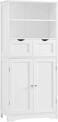 Vista 20 de Iwell Armario de almacenamiento con puertas y estantes, armario de despensa de cocina, gabinetes de baño para sala de estar, cocina, lavandería