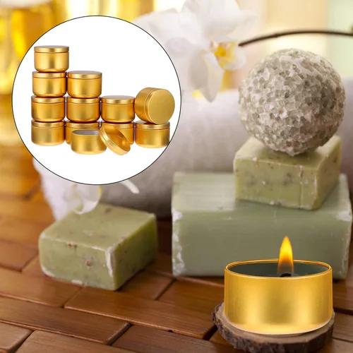 Vista 7 de SEWACC 12 latas de metal para velas, recipientes redondos para manualidades, almacenamiento portátil para caramelos, cuentas y artículos de diseño