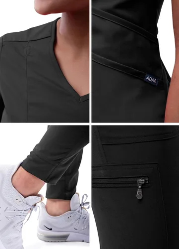 Vista 5 de Adar Pro - Conjunto moderno de ropa quirúrgica atlética para mujer Camiseta quirúrgica moderna con cuello en V y pantalones quirúrgicos de yoga