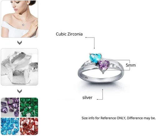 Vista 4 de Anillos de piedra natal personalizados para mujer, regalos personalizados para el día de la madre, anillos de promesa para madre e hija o mejor