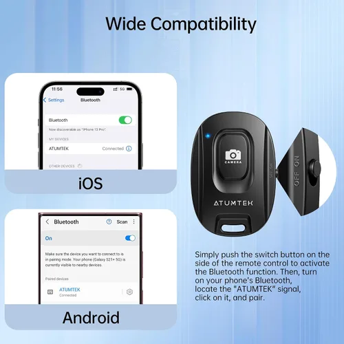 Vista 7 de Atumtek Trípode para selfie stick con 3 controles remotos Bluetooth, trípode de aluminio extensible 3 en 1 con control remoto recargable y 2