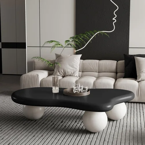 Vista 16 de WILLIAMSPACE Mesa de centro de nube de 39.7 pulgadas con chapa de madera Burl y 4 patas redondas, moderna mesa central de madera con patrón de nudo