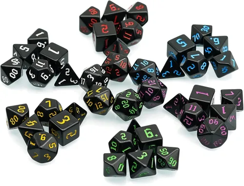 Vista 25 de Juego de 10 dados poliédricos DND (70 piezas) con 2 bolsas de cuero, juego de dados D&D para Calabozos y Dragones, juegos de mesa RPG