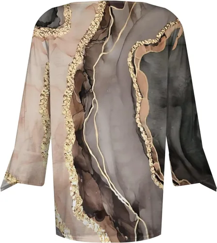 Vista 4 de Camisetas de otoño para mujer, blusas sueltas casuales con cuello en V estampadas, blusas de manga 34