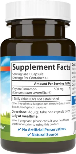 Vista 2 de Carlson Canela de Ceilán, Suplementos de Canela, 500 mg, 45 Cápsulas