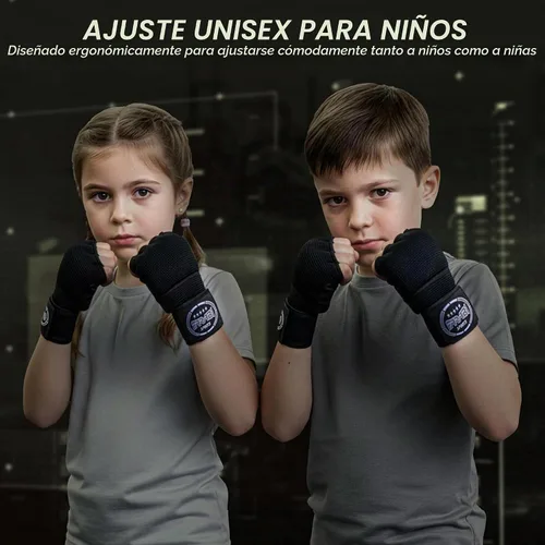Vista 2 de Farabi - Guantes de boxeo híbridos para niños con protectores de manos, para boxeo, guantes de boxeo de punzonamiento Todo negro