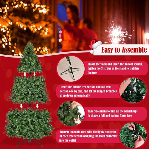 Vista 5 de ERGOMASTER - Árbol artificial de Navidad preiluminado de 7 pies con luces, árbol de Navidad falso verde con 1096 puntas de rama con bisagras, 300