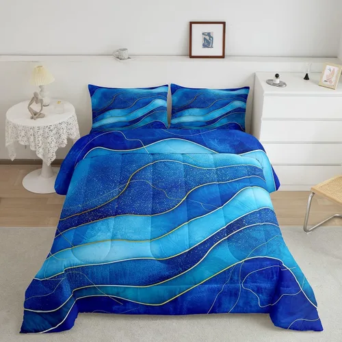 Vista 24 de Erosebridal Juego de ropa de cama abstracta con diseño de olas marinas tamaño Queen, juego de edredón y juegos de ropa de cama con temática de playa