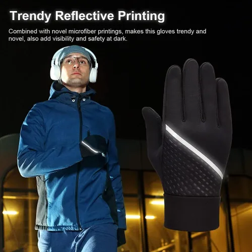 Vista 5 de OOPOR Winter Warm Running Sports Gloves - Cold Weather Ski Outdoor Thermal Bike Black Mittens for Man Woman