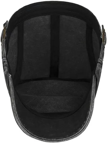 Vista 3 de Gorra plana vintage lavada estilo boina retro versátil para uso diario Negro