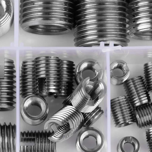 Vista 6 de Juego de 50 piezas de insertos de rosca interior de acero inoxidable autorroscantes, herramienta de reparación de refuerzo de rosca M3- con una caja