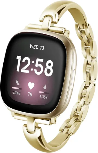 Vista 6 de Elegantes Correas de Metal en Cadena para Reloj Inteligente para Mujeres Compatible con Fitbit Sense/Fitbit Versa 3 Bandas para Mujeres Elegantes 1