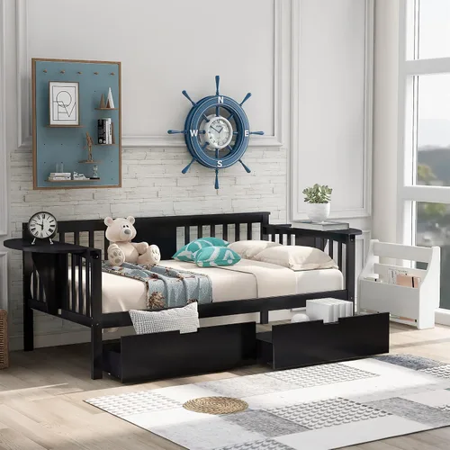 Vista 3 de Harper & Bright Designs Sofá cama de tamaño individual con cajones, sofá cama de madera para dormitorio, sala de estar, plataforma de madera