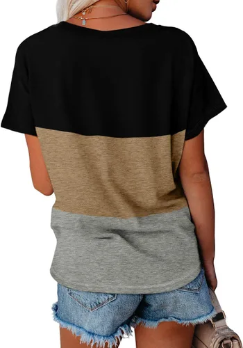 Vista 4 de WEESO - Camisetas de verano para mujer con cuello en V en bloques