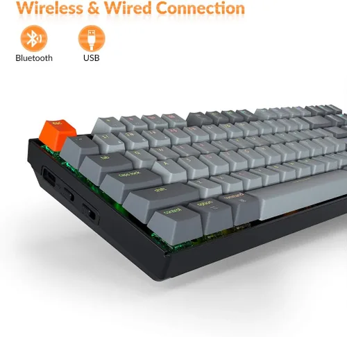 Vista 4 de Keychron Teclado mecánico K8 inalámbrico intercambiable en caliente Bluetooth 5.1USB con cable, teclado de computadora Tenkeyless de 87 teclas