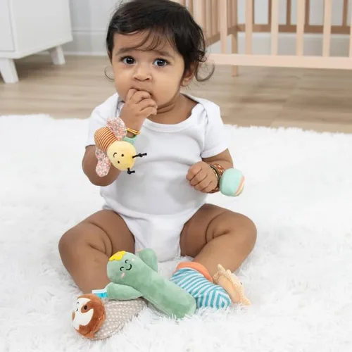 Vista 5 de The Peanutshell Sock Rattles Set of 5 - Calcetines Sonajero Girl Boy, Juguetes para Bebé 0-6-12 Meses, Animal Recién Nacido Alto Contraste Bebé