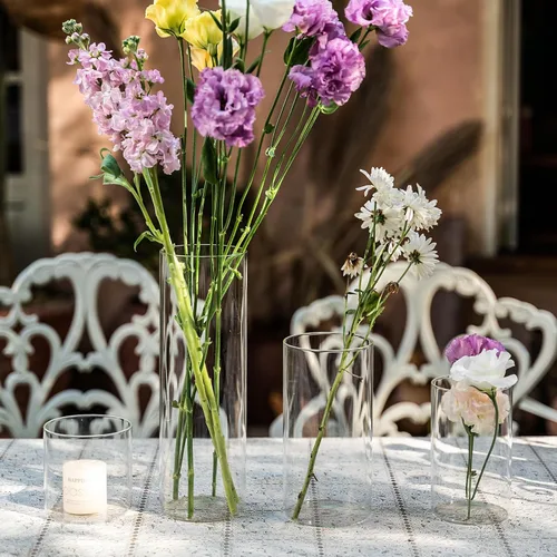 Vista 5 de Devilfire 12 jarrones cilíndricos de vidrio para centros de mesa, floreros de flores de 6 pulgadas de alto, decoración de boda, jarrones cilíndricos