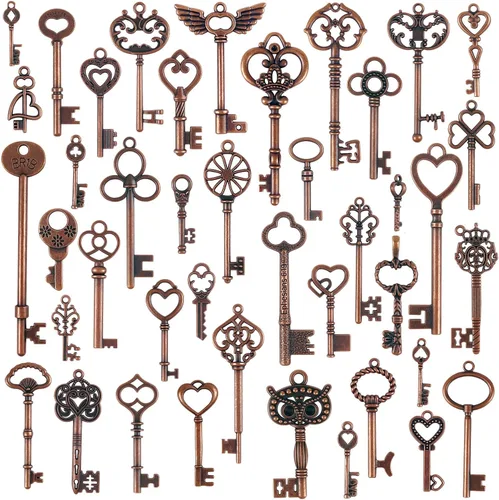 Vista 10 de 42 piezas de llaves de esqueleto vintage mixtas, llave de 42 estilos, cada 1 pieza Oro antiguo