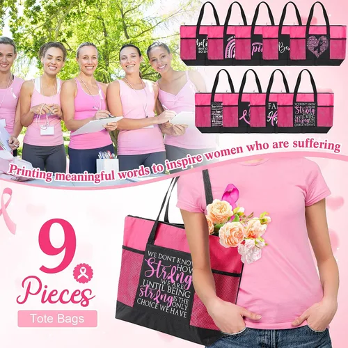 Vista 5 de Bolsas de regalo para concientización sobre el cáncer de mama, bolsas de señal de cinta rosa para mujer, bolsillo de malla, apoyo para concientizar