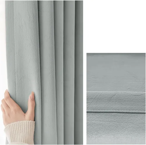 Vista 2 de Daesar Window Curtain Blackout 45 Inch Length, Eyelet Thermal Insulated Curtains Solid Flowers Vines Jacquard Texture Beige Grey Short Blackout