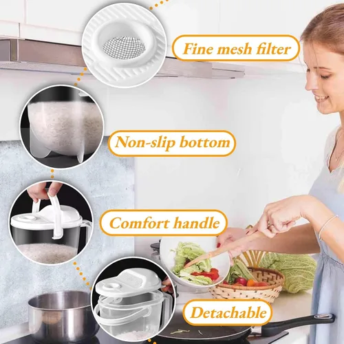 Vista 4 de Cuenco colador para lavadora de arroz, colador de limpieza de arroz portátil, colador de cocina con mango para arroz, frijoles, uvas y tomates