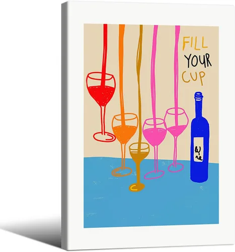 Vista 34 de MWZUPQ Póster de cóctel colorido de moda, retro, lindas copas de vino, lienzo, arte de pared, llena tu taza, pinturas impresiones de bares, cocina
