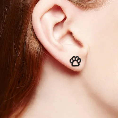 Vista 5 de Aretes pequeños minimalistas para mujeres y niñas, de acero inoxidable, huecos, cachorros, gatos, perros, animales, huellas dactilares, cartílago