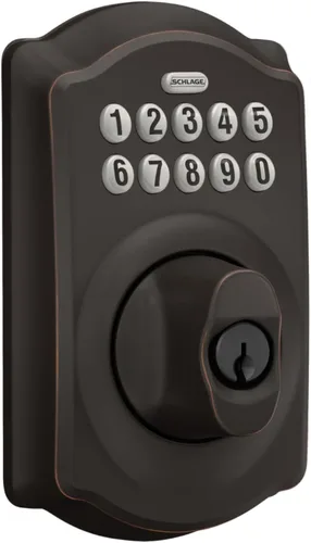 Vista 2 de Schlage - Cerradura electrónica para teclado, borde Camelot, bronce envejecido