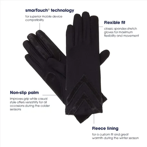 Vista 6 de isotoner Guantes de invierno de elastano para mujer con forro polar cálido y detalles de cheurón