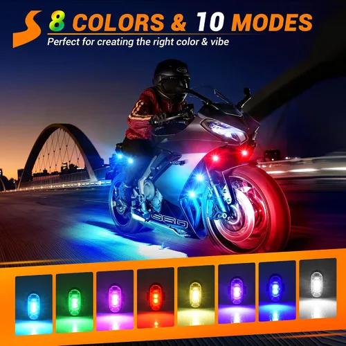 Vista 2 de 8 luces estroboscópicas LED inalámbricas, luz estroboscópica LED inalámbrica de alto brillo, 8 colores, 10 modos de flash, carga USB, impermeable