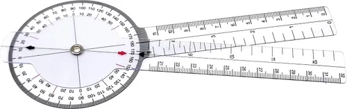 Vista 4 de Goniómetro, regla angular ortopédica transparente, goniómetro de plástico de 360 grados para cinta métrica corporal, goniómetro, regla