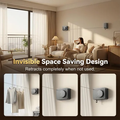 Vista 5 de Tendedero retráctil para interiores y exteriores con diseño anticaída, nuevo tendedero retráctil 2026 para baño, tendedero de acero inoxidable