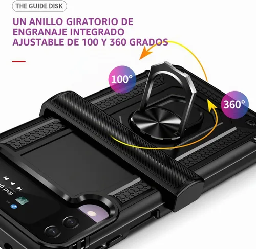 Vista 3 de ONOLA Funda compatible con Samsung Galaxy Z Flip 4/3 con protección de bisagra y anillo giratorio de 360° con soporte magnético resistente
