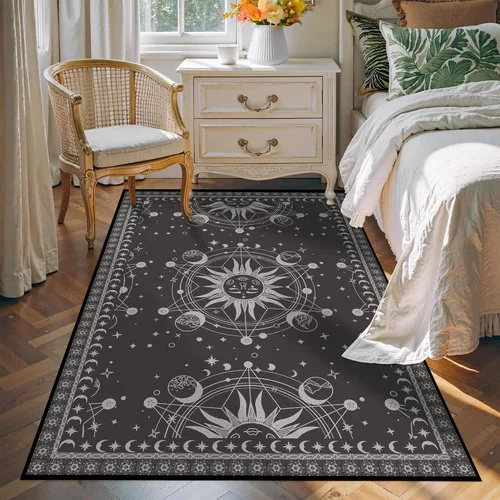 Vista 16 de Alfombra de Sol y Luna Boho Alfombras de Área Celestiales para Dormitorio Residencia Universitaria Sala de Estar Bohemia Oculta Creciente Solar
