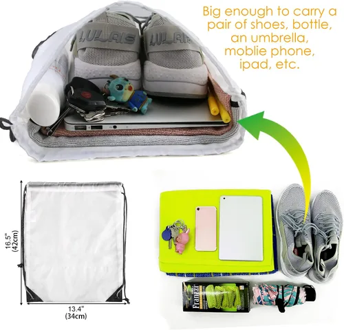 Vista 3 de BeeGreen Paquete de 40 mochilas con cordón y cuerda, ligera, para hacer ejercicio, gimnasio, deportes, paquete de 20, Blanco