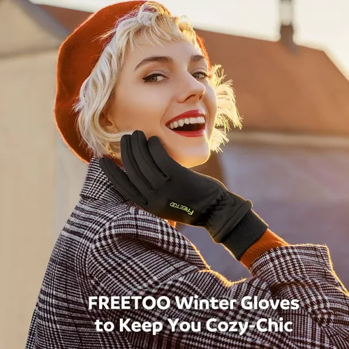 Vista 6 de FREETOO Winter Gloves for Women, 2022 Stylish Double Locking Thermal Running Gloves, Warm Waterproof Touchscreen Driving Gloves