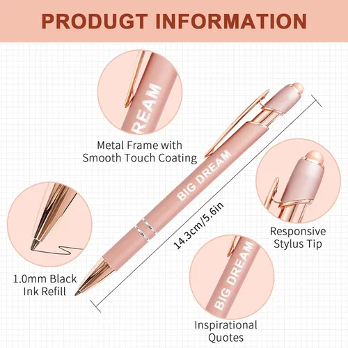 Vista 3 de YOXMJDB Bolígrafos Stylus para pantallas táctiles, paquete de 12 bolígrafos de oro rosa inspiradores, bolígrafos de punta media de 1.0 mm