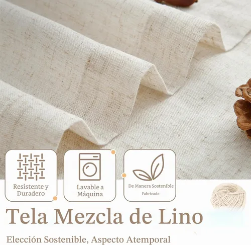Vista 6 de Jinchan - Cortinas de lino texturizado para cocina, 24 pulgadas, natural, 2 paneles Mezcla de lino beige natural