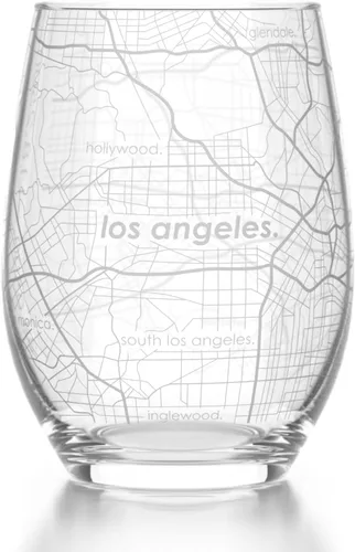 Vista 41 de Well Told Copa de vino sin tallo grabada con mapa de Atlanta, Georgia (15 oz, transparente) - Mapa de ciudad grabado, vaso personalizado, regalos