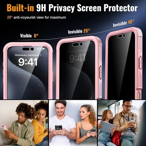 Vista 10 de TOPF&B Funda magnética para iPhone 16, compatible con MagSafe, cubierta completa de 360 grados, protector de pantalla de privacidad integrado
