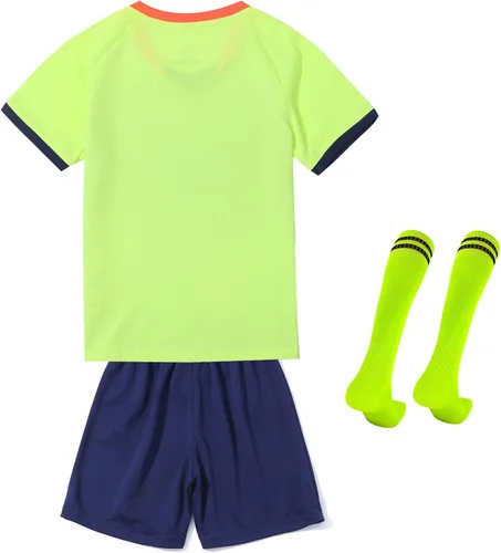 Vista 2 de LUCKYLUAN Conjunto de calcetines y pantalones cortos de fútbol para niños, uniforme deportivo de fútbol para niños y niñas